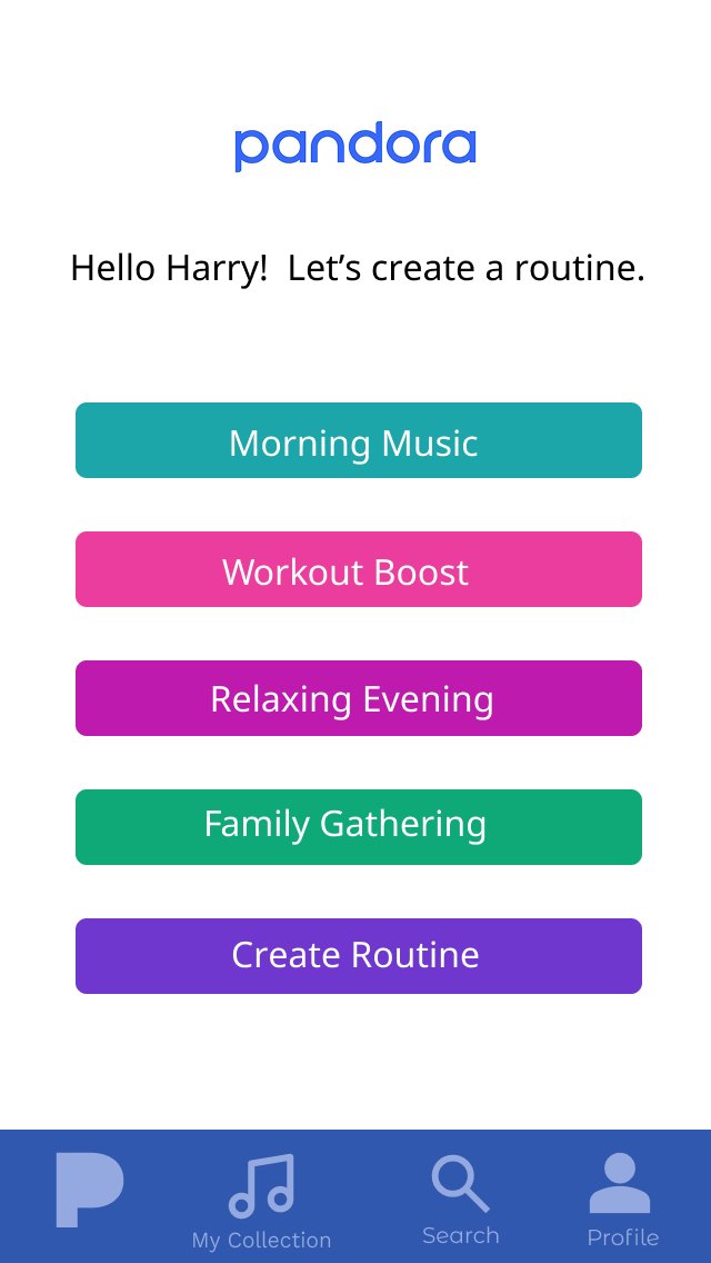 Pandora screen listing routines such as Morning Music and Workout Boost